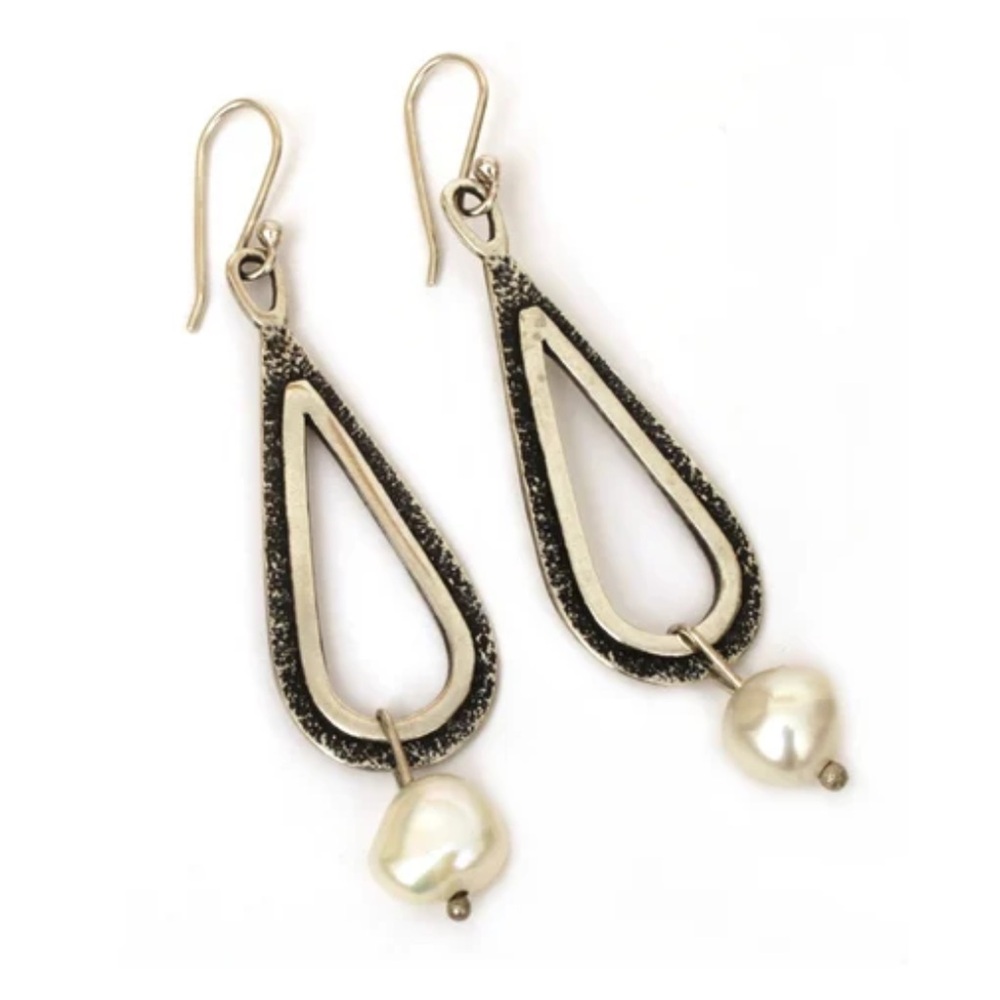Silpada Vintage Sterling Silver Genuine Pearl Tear Drop Design Earrings - Picture 8 of 8